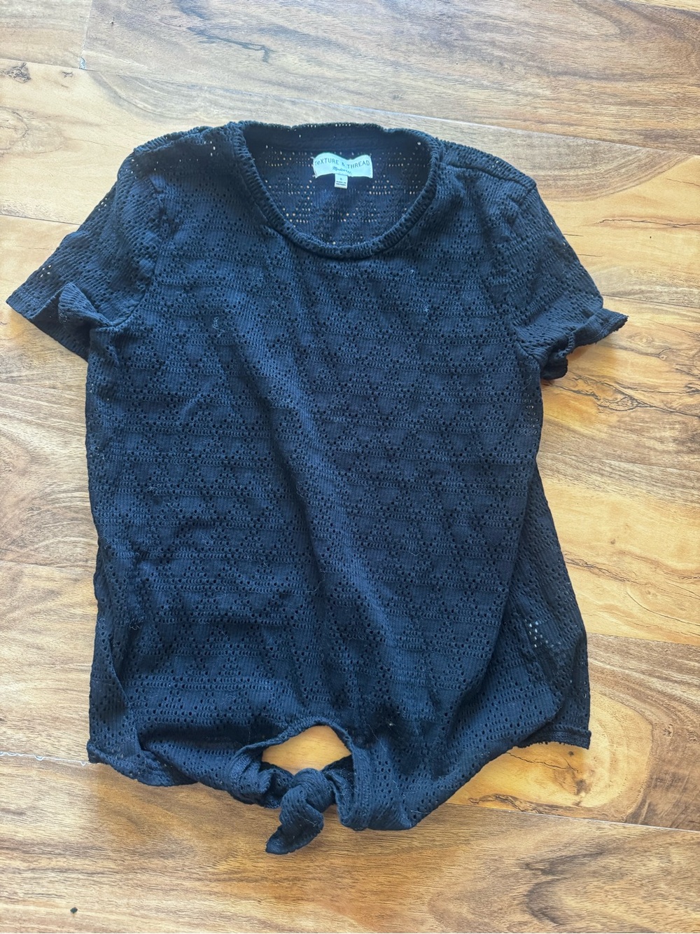 Madewell Black Eyelet Short Sleeve Tie-Front Tee